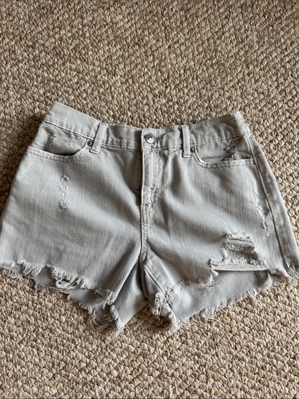 aerie Light Gray Distressed Denim Cutoff Shorts